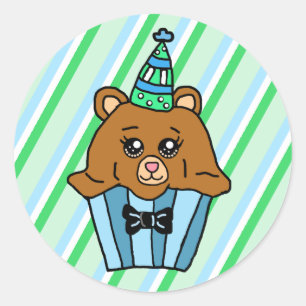 Bear Birthday Cupcake Runder Aufkleber