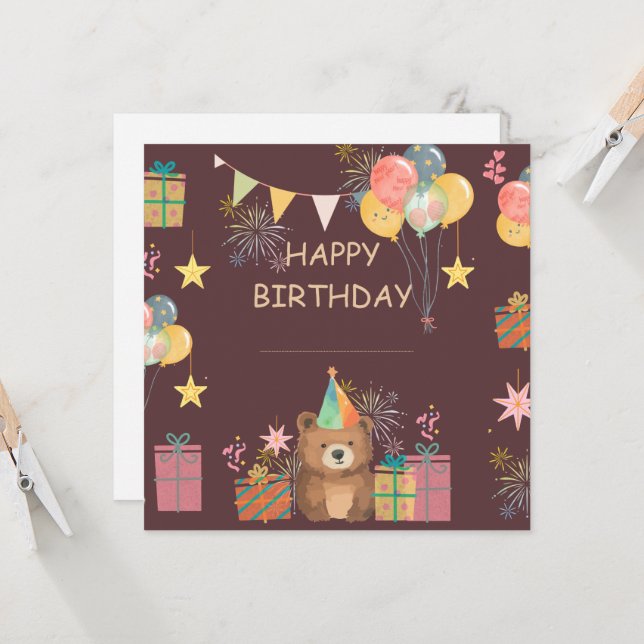 Bear Birthday Karte (Vorderseite/Rückseite Beispiel)