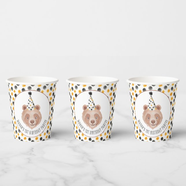 Bear Birthday Party Paper Cups - Aquarellteddy Pappbecher (Multi)