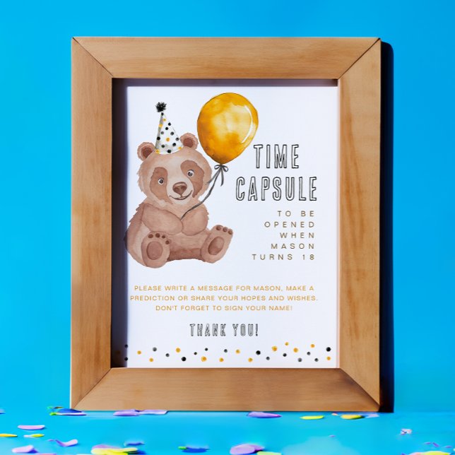 Bear Birthday Time Capsule Sign - Teddy Bear First (Time Capsule Activity Sign )