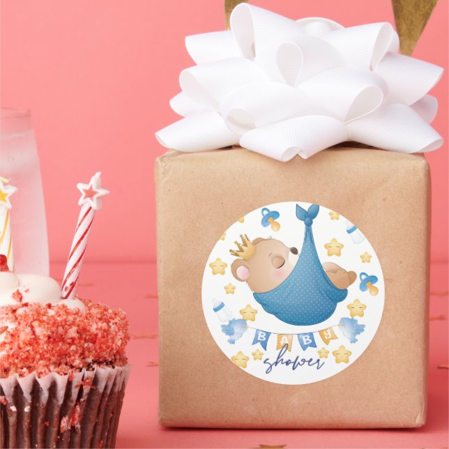 Bear Blue Baby Shower Baby Boy Runder Aufkleber (Party)