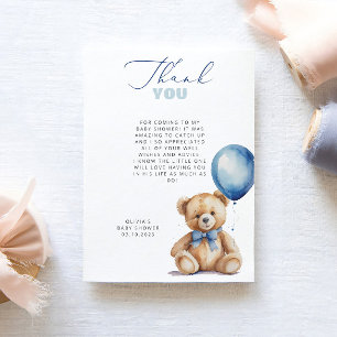 Bear Blue Balloon Baby Dusche Danke Karte
