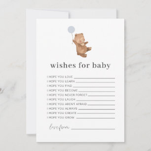 Bear Blue Balloon wünscht eine Babykarte Einladung