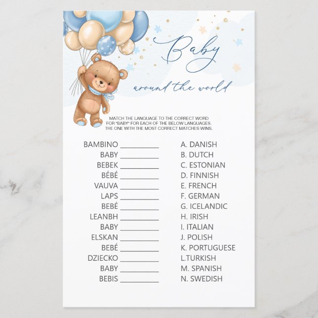 Bear Blue Balloons Baby Rund um das World Game (Vorderseite)