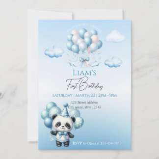 Bear Blue Balloons Kindergeburtstag Einladung
