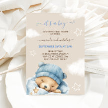 Bear Blue Boy Winter Baby Dusche