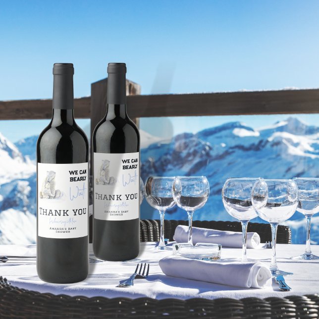 Bear Blue Boy Winter Baby Showdusche Weinetikett (Von Creator hochgeladen)