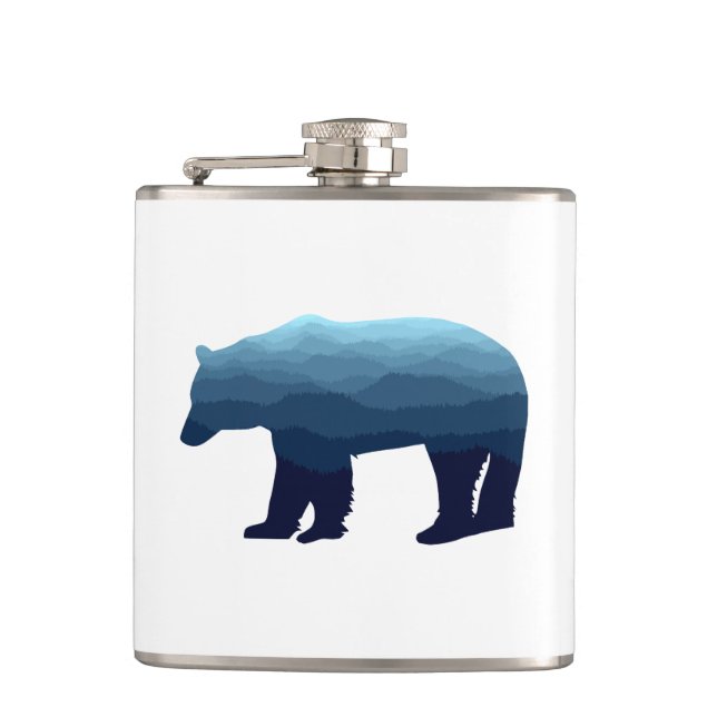 Bear Blue Forest Mountains Flachmann (Vorderseite)