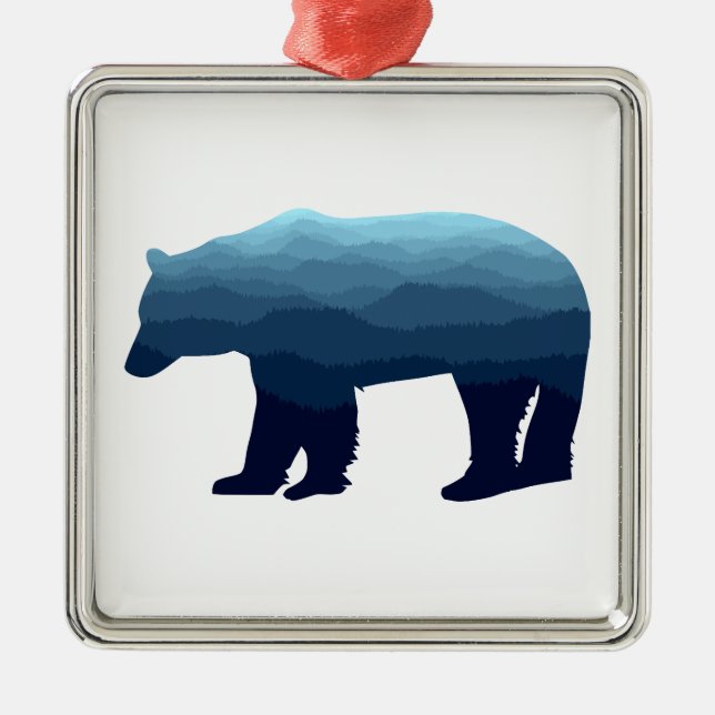 Bear Blue Forest Mountains Ornament Aus Metall (Vorne)