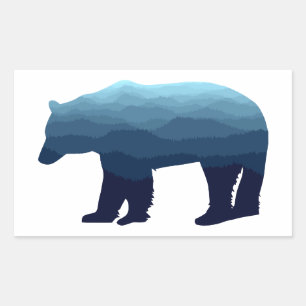 Bear Blue Forest Mountains Rechteckiger Aufkleber