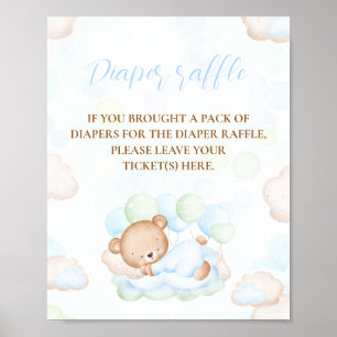 Bear Blue Green Boy Baby Dusche Windeln Raffle Sch Poster