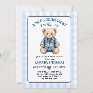 Bear Blue Jean Baby Shower Einladung