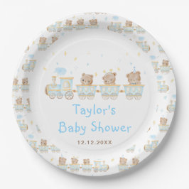 Bear Blue Train Baby Dusche Pappteller
