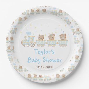 Bear Blue Train Baby Dusche Pappteller