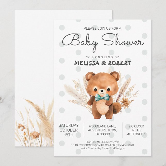 Bear Boho Baby Boy Shower Einladung (Vorne/Hinten)