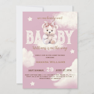 Bear Bow Baby Girl Shower Einladung abwarten