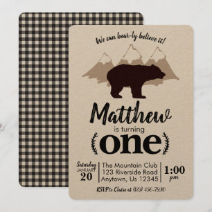 Bear Boy First Birthday Lumberjack Kraft Einladung