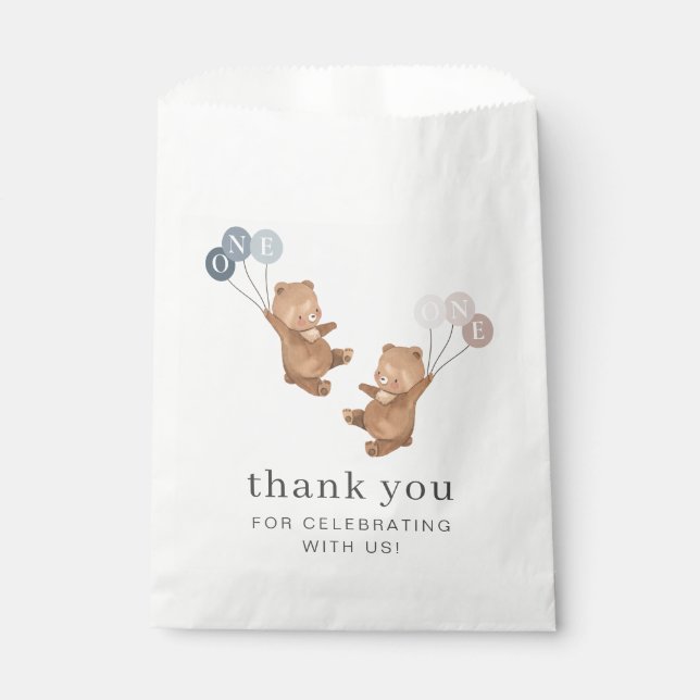 Bear Boy Girl Twins - 1. Geburtstag - Geschenktütchen (Vorderseite)
