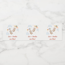 Bear Boy Girl Twins - Erste Geburtstagsparty Wasserflaschenetikett