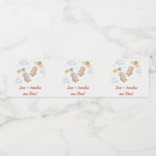 Bear Boy Girl Twins - Erste Geburtstagsparty Wasserflaschenetikett