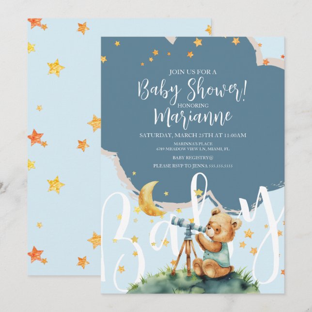  Bear Boy Stars Baby Shower  Invitation Einladung (Vorne/Hinten)