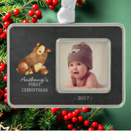 Bear Boys Baby's 1. Weihnachts-Foto Ornament Rahmen-Ornament Silber
