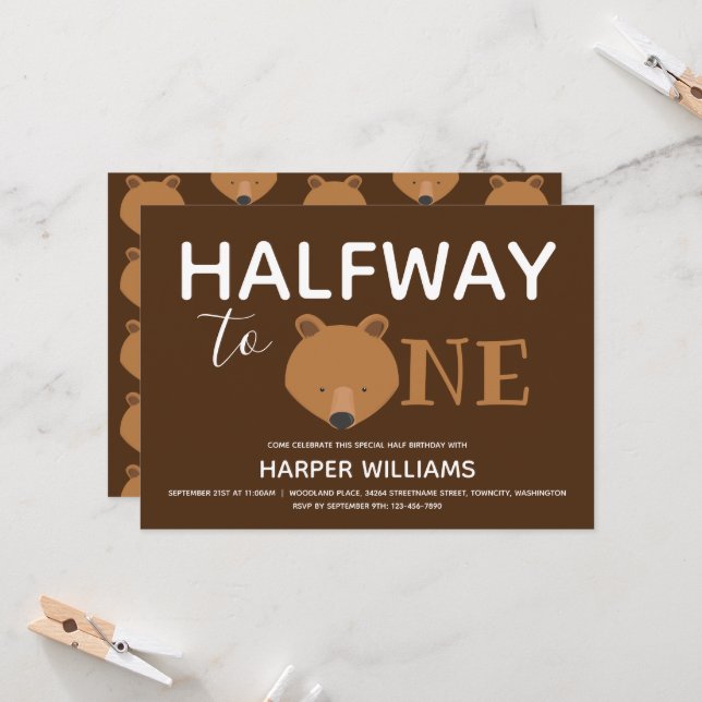 Bear Brown 6 Monate Baby Halbgeburt Einladung (Vorderseite/Rückseite Beispiel)