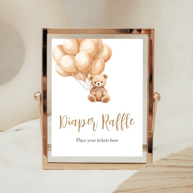 Bear Brown Balloon Babydusche Windelwanne Poster (We Can Bearly Wait Baby Shower Diaper Raffle Sign)