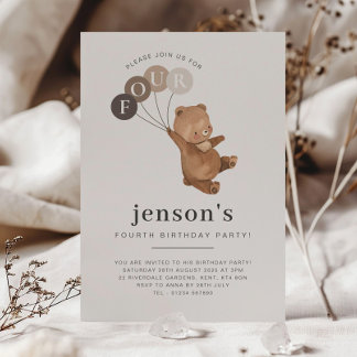 Bear Brown Balloons 4. Geburtstag Einladung