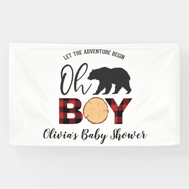 Bear Buffalo Kariert Baby Dusche Banner (Horizontal)