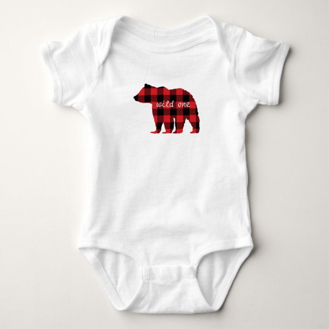 Bear Buffalo Karo Muster Silhouette Baby Strampler (Vorderseite)