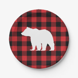 Bear Buffalo Karo Pattern Holiday Pappteller