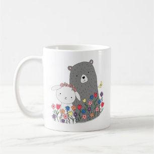 Bear & Bunny mit Blume Niedliches Coupé für sie Kaffeetasse