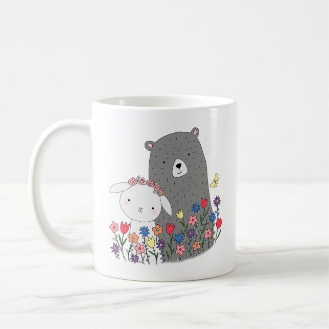 Bear & Bunny mit Blume Niedliches Coupé für sie Kaffeetasse (Links)