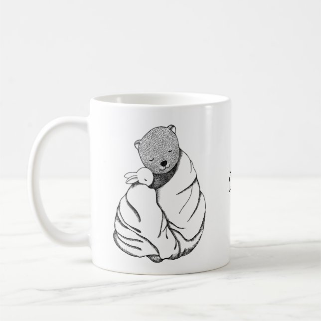 Bear Bunny Rabbit in Blanket Personalisierter Name Kaffeetasse (Links)
