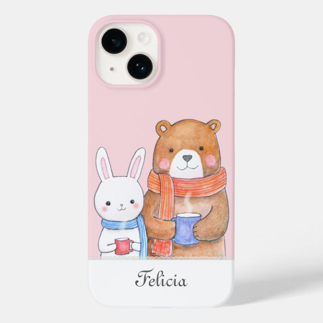 Bear Bunny Warm Drink Cute Personalized with name Case-Mate iPhone Hülle (Rückseite)
