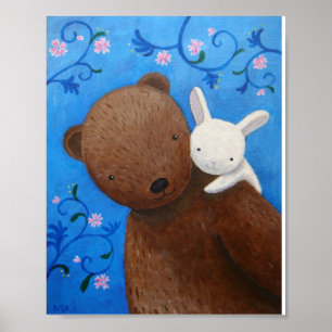 Bear & Bunny Woodland Süßes Liebe Blume Plakat
