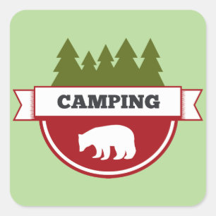 Bear Camping Modernes Abzeichen Quadratischer Aufkleber