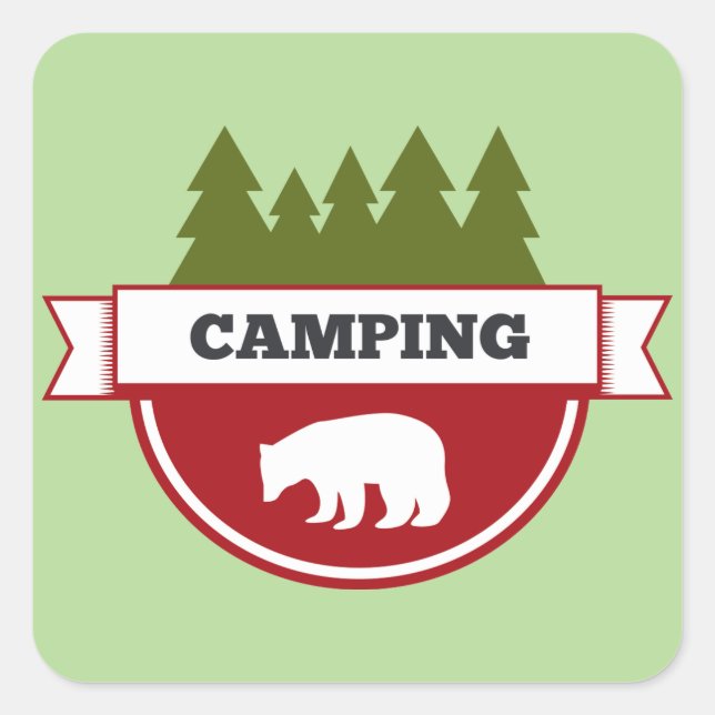 Bear Camping Modernes Abzeichen Quadratischer Aufkleber (Vorderseite)