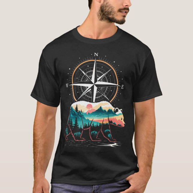 Bear Compass Hiker Outdoor T-Shirt (Vorderseite)