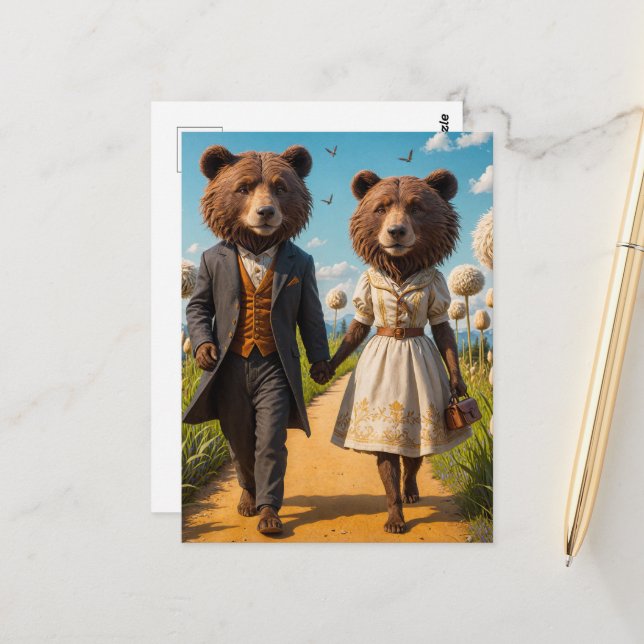 Bear Couple auf einem Spaziergang im Park Postkarte (Vorderseite/Rückseite Beispiel)