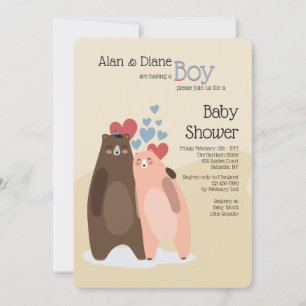 Bear Couple Boy Babydusche Einladung