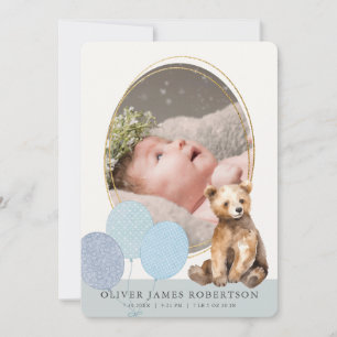 Bear Cub Balloons Boy Birth Ankündigung