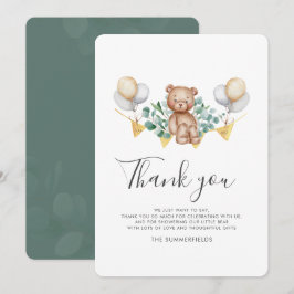 Bear Cub Eucalyptus Balloons Script Baby Dusche Dankeskarte