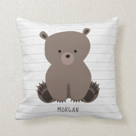 Bear Cub Gray Wood Kissen