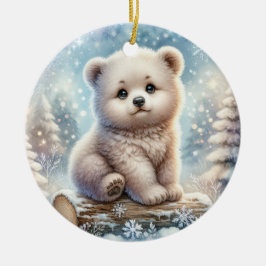 Bear Cub in Winter Woods Keramik Ornament