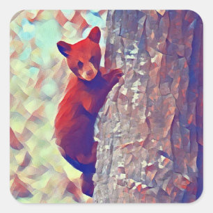 Bear cub Kletterbaum Quadratischer Aufkleber