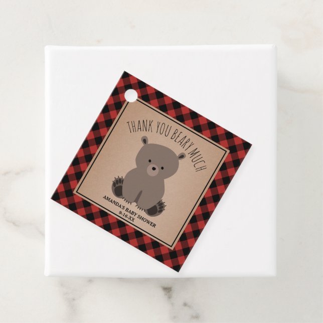Bear Cub Lumberjack Kariert Baby Dusche Geschenkanhänger (Beispiel)