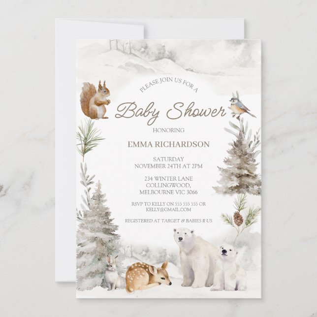 Bear Cub Woodland Winter Kinderdusche Einladung (Vorderseite)