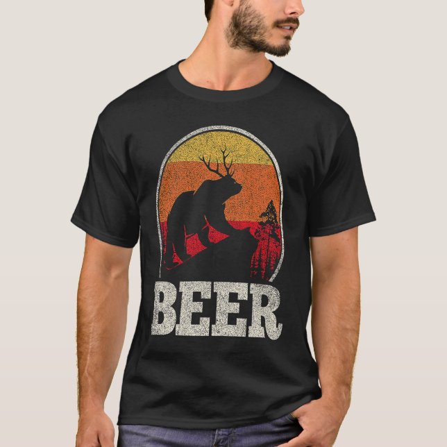Bear Deer Antlers Funny Craft Beer Retro Graphic T-Shirt (Vorderseite)